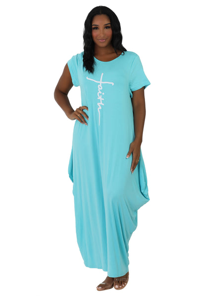 Long "Faith" Knitted Short Sleeve Dress 6666