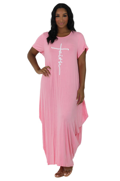 Long "Faith" Knitted Short Sleeve Dress 6666
