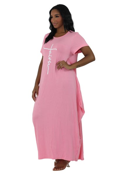 Long "Faith" Knitted Short Sleeve Dress 6666