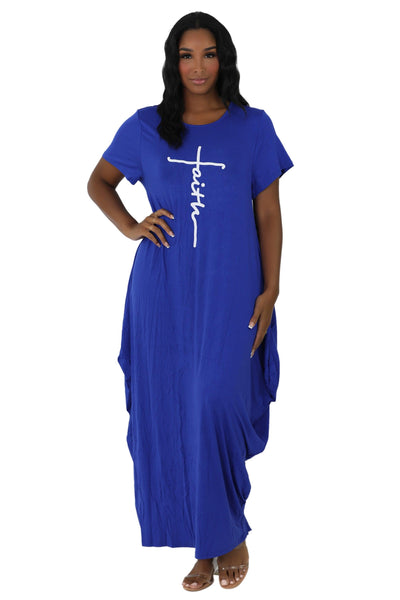 Long "Faith" Knitted Short Sleeve Dress 6666