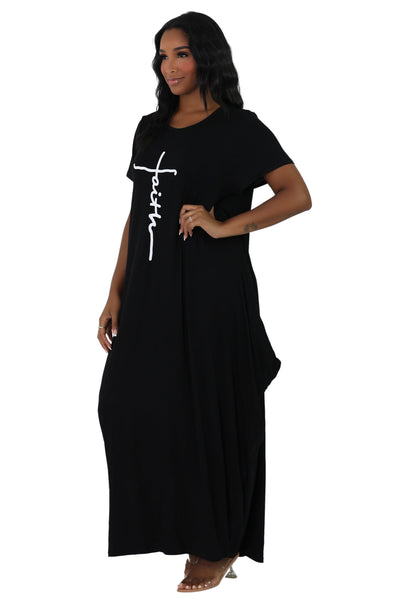 Long "Faith" Knitted Short Sleeve Dress 6666