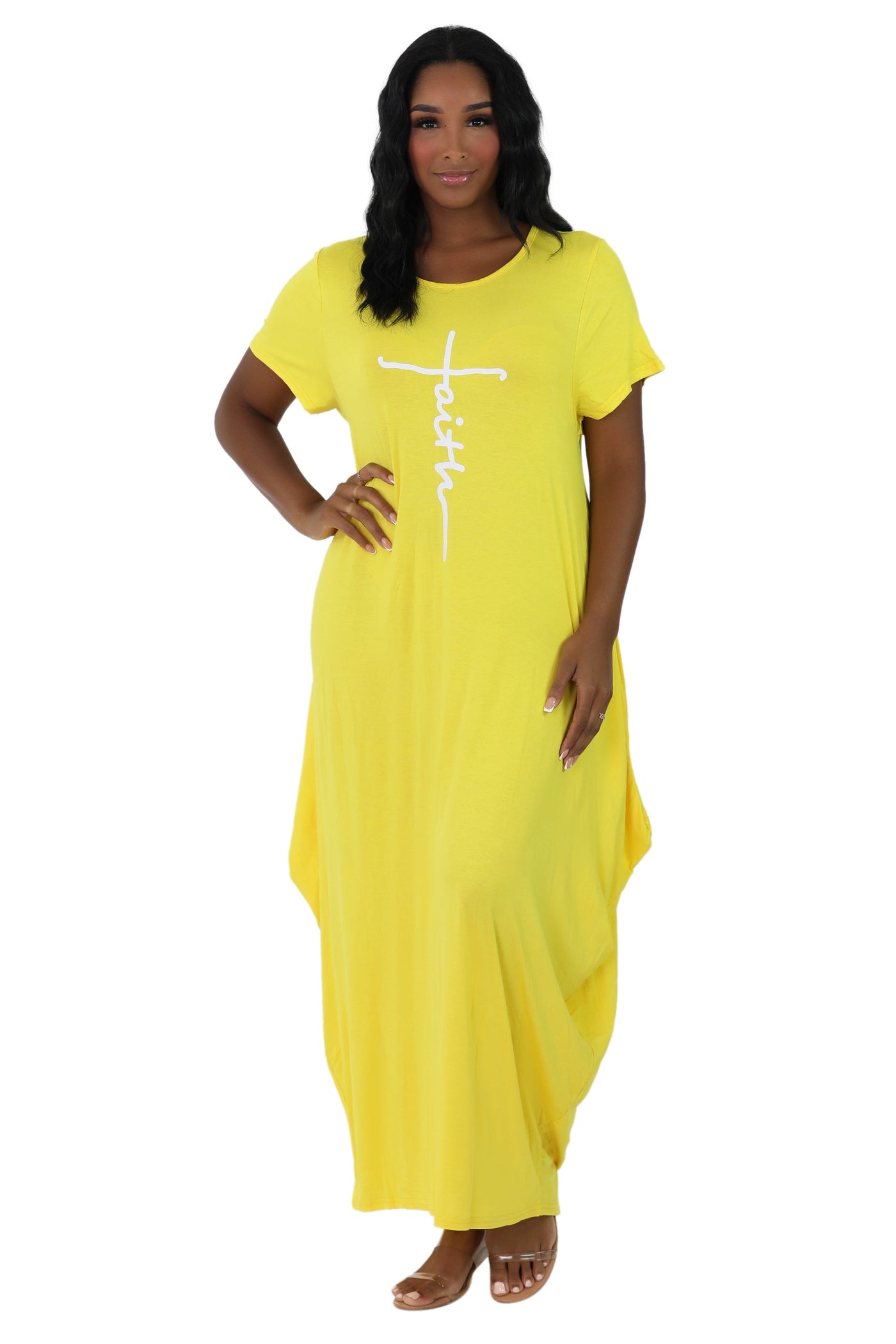 Long "Faith" Knitted Short Sleeve Dress 6666