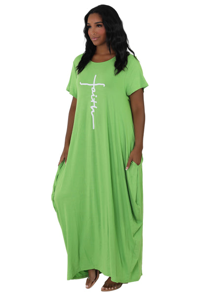 Long "Faith" Knitted Short Sleeve Dress 6666