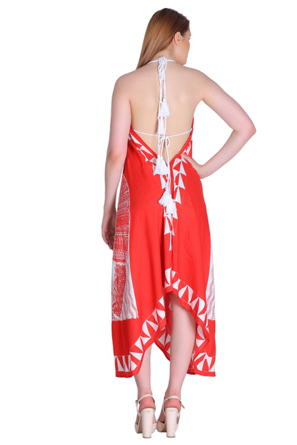 Long Geometric Print Halter Dress 1950