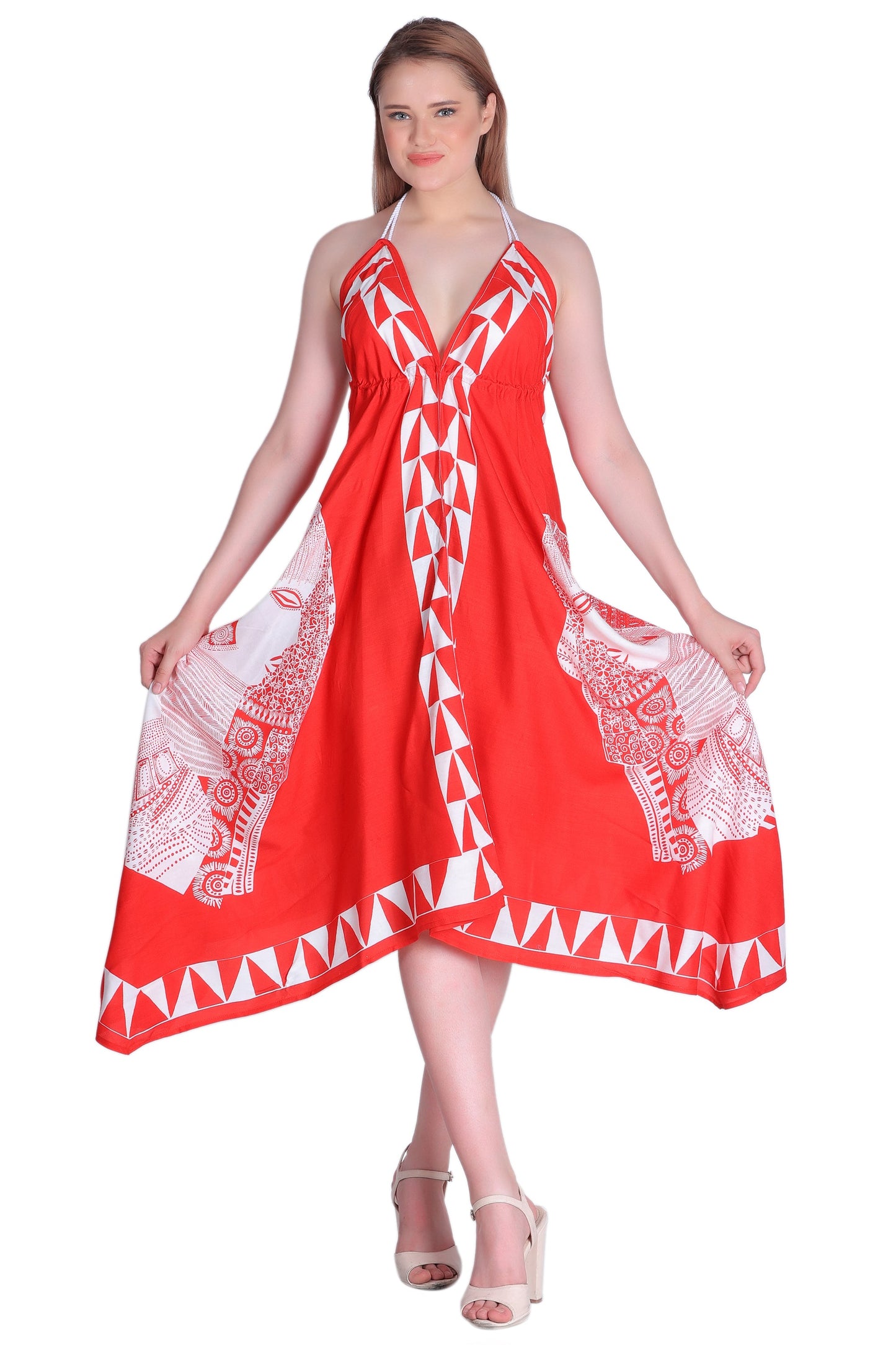 Long Geometric Print Halter Dress 1950