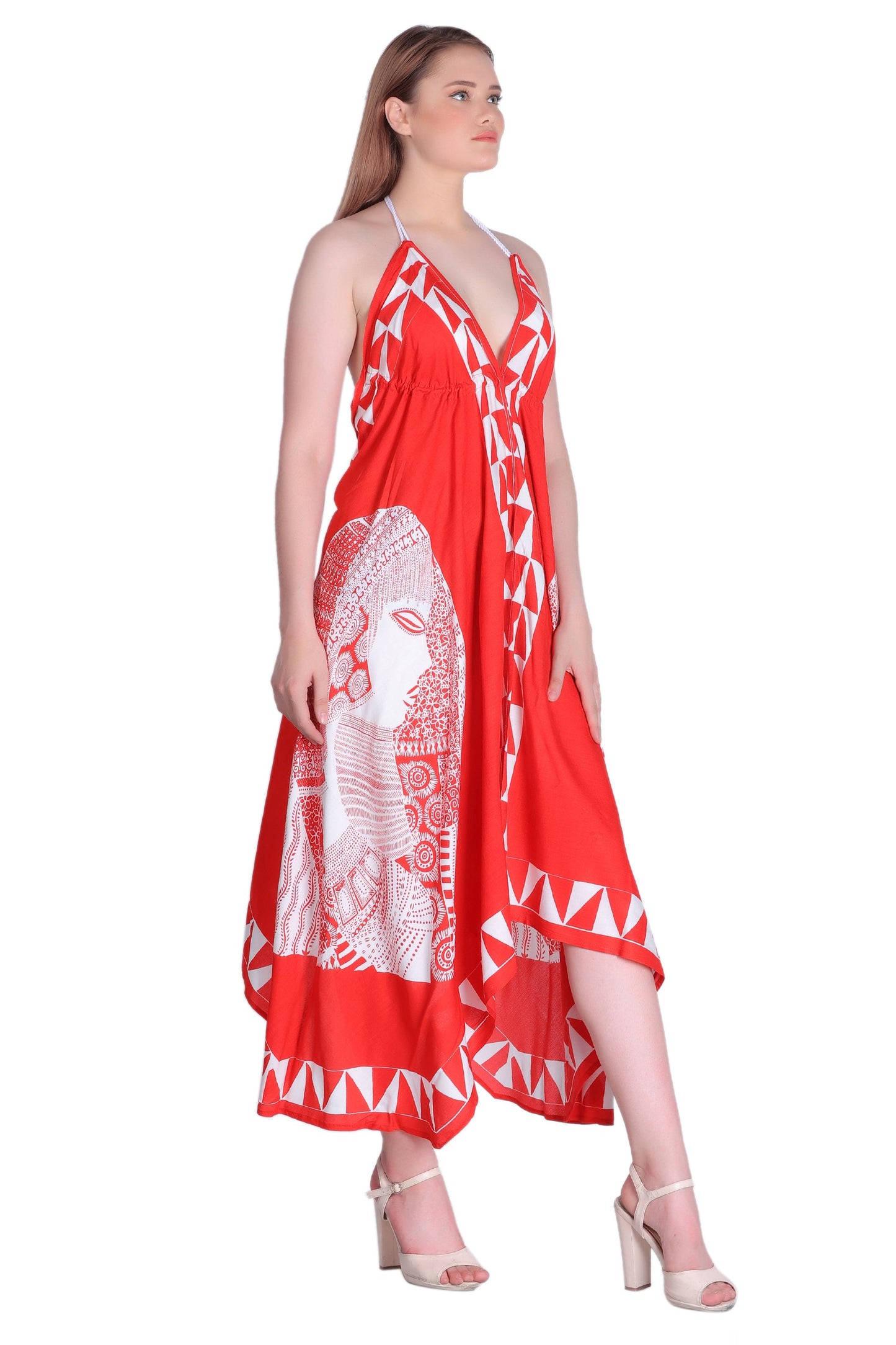 Long Geometric Print Halter Dress 1950