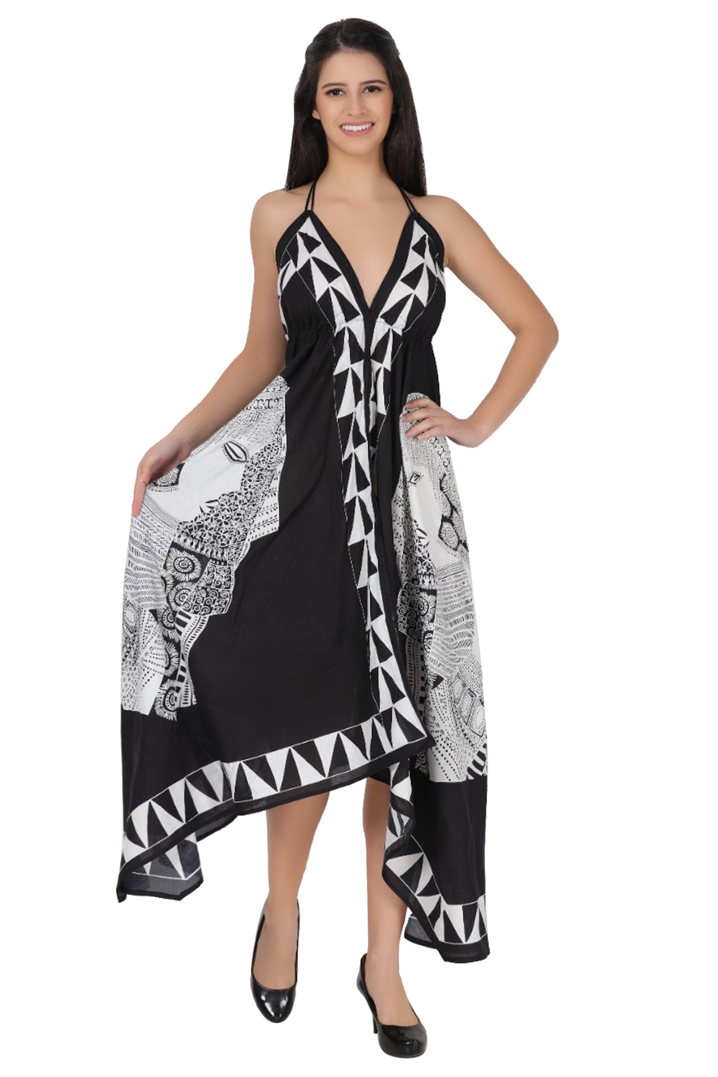 Long Geometric Print Halter Dress 1950