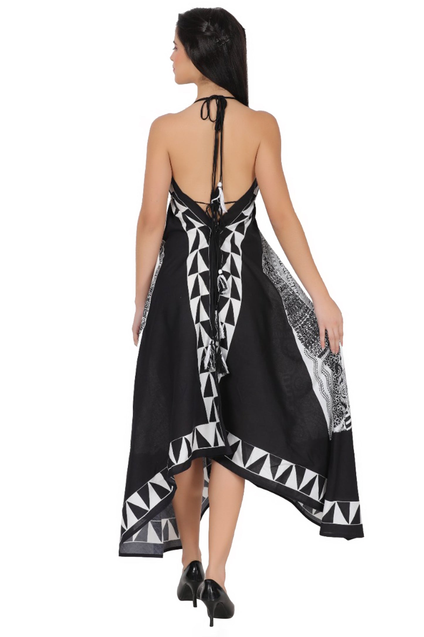 Long Geometric Print Halter Dress 1950
