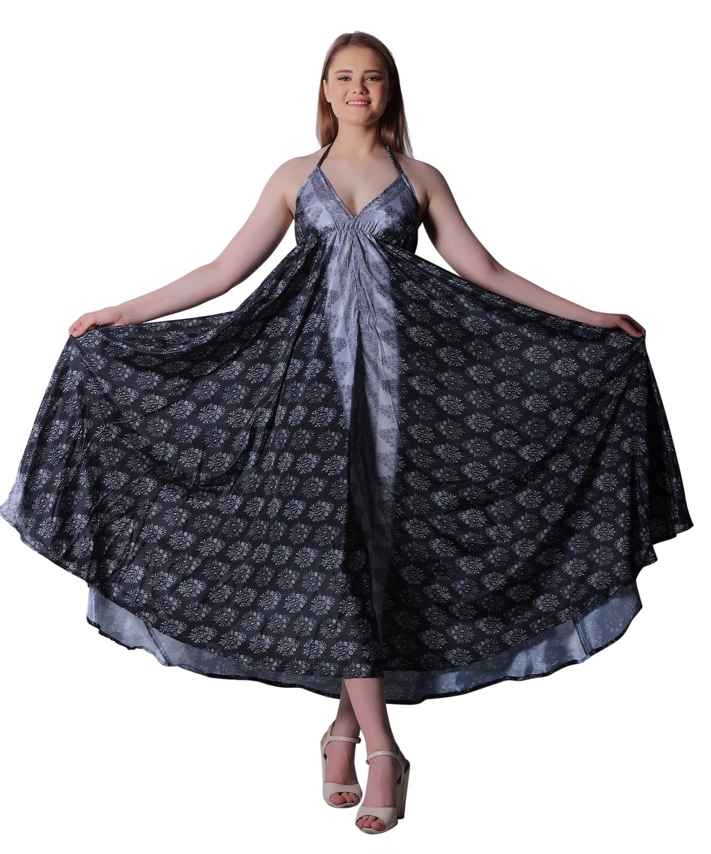 Long Silk Halter Top Dress AB23007