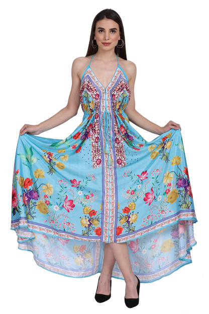 Long Silk Halter Top Dress PD-9710