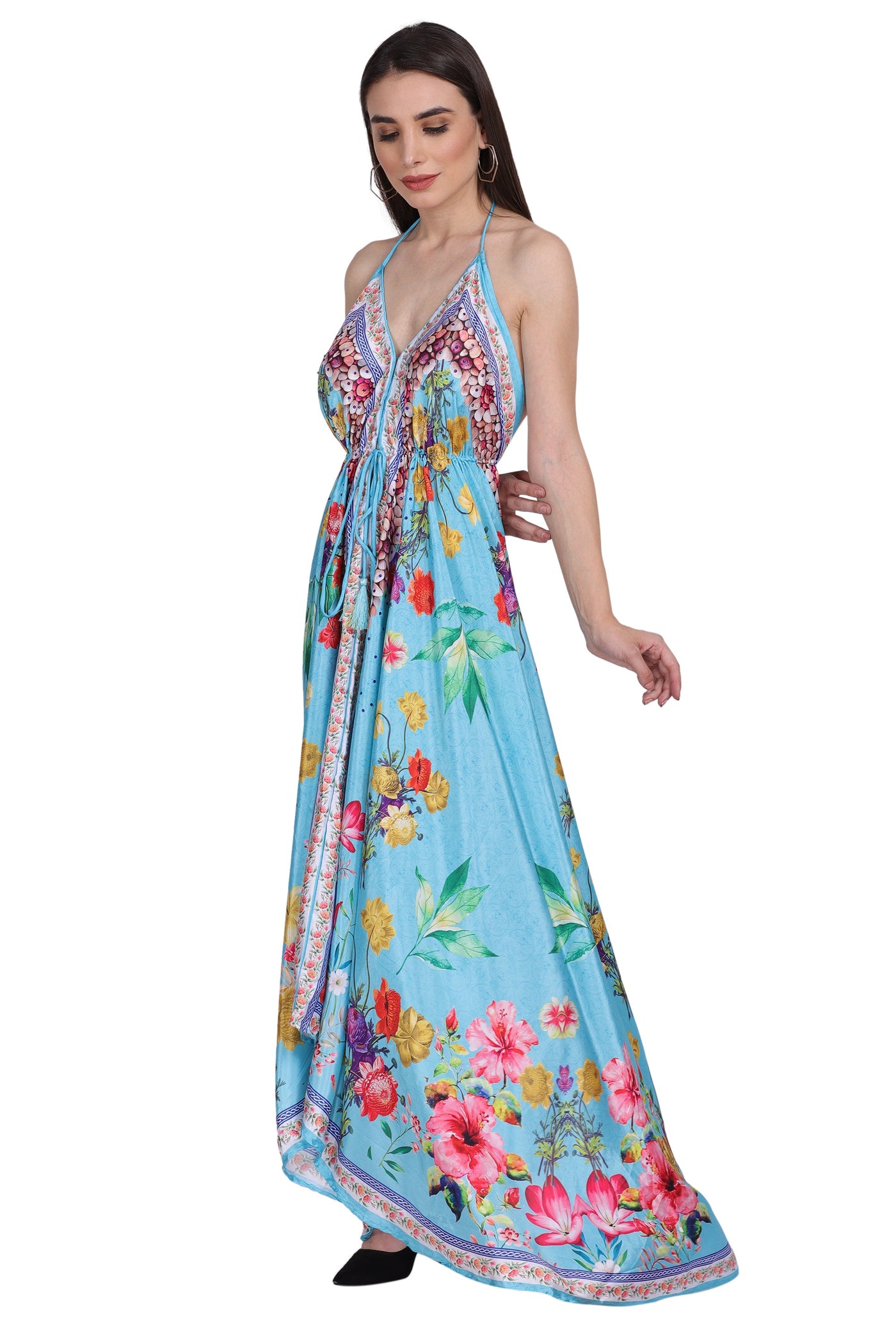 Long Silk Halter Top Dress PD-9710
