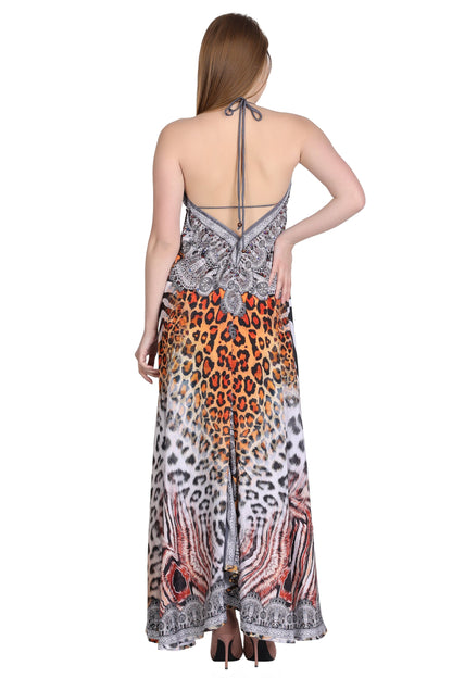 Long Silk Halter Top Dress PD-9712