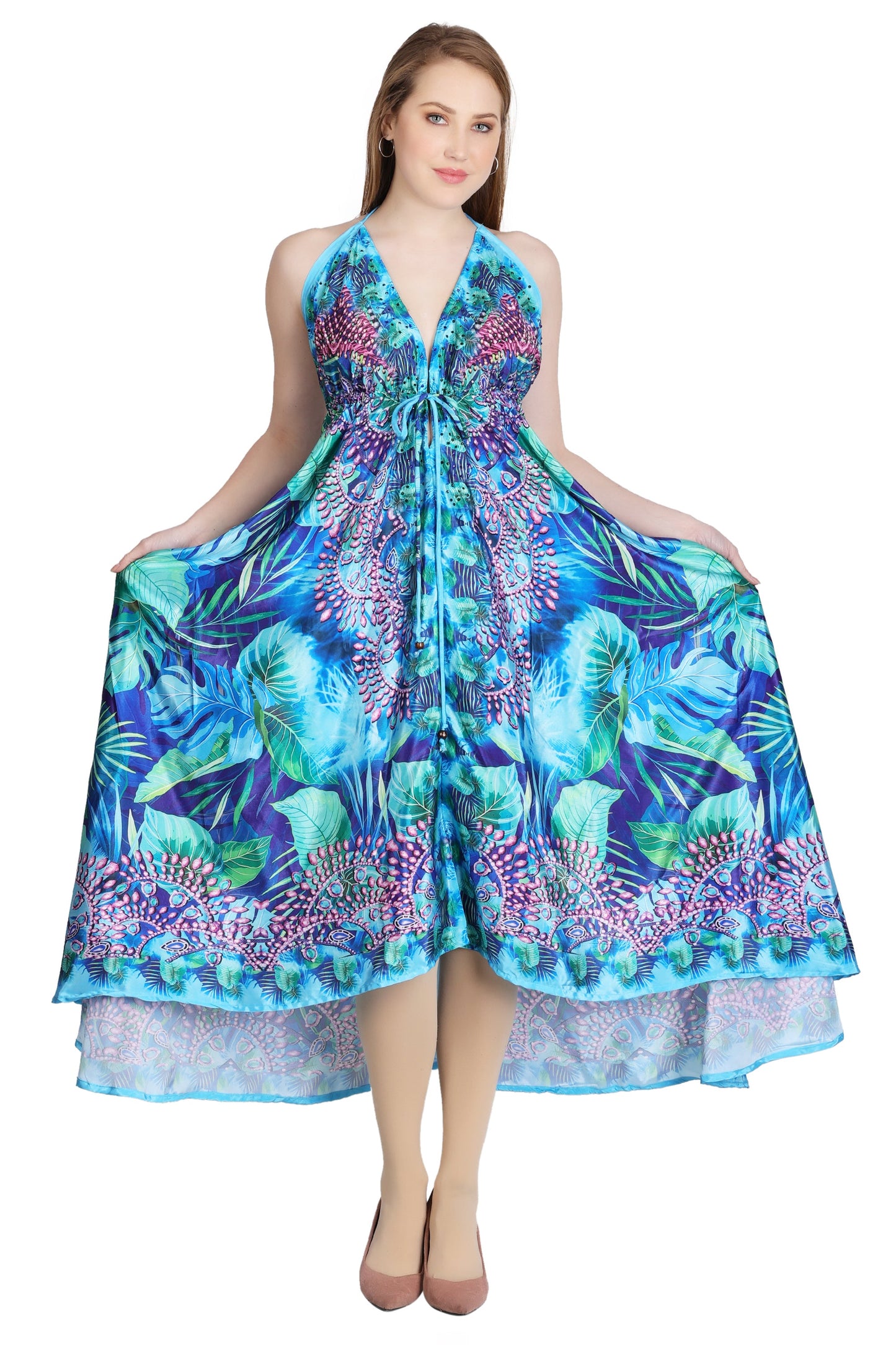 Long Silk Halter Top Dress PD-9713