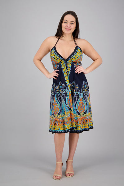 Mid-Length Halter Top Batik Dress 1969