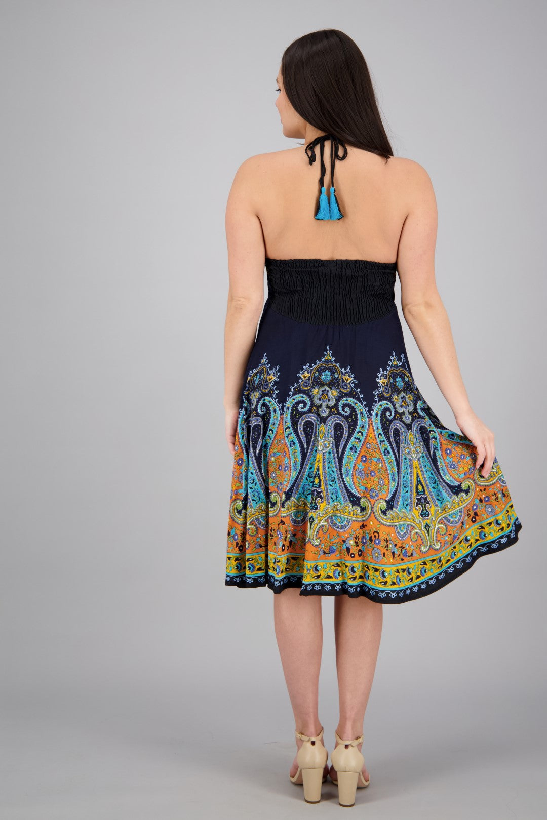 Mid-Length Halter Top Batik Dress 1969