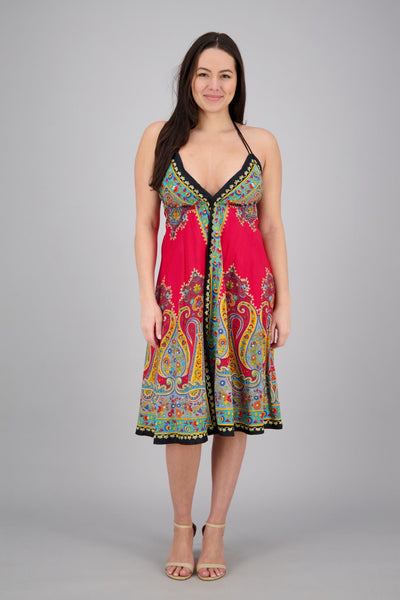 Mid-Length Halter Top Batik Dress 1969