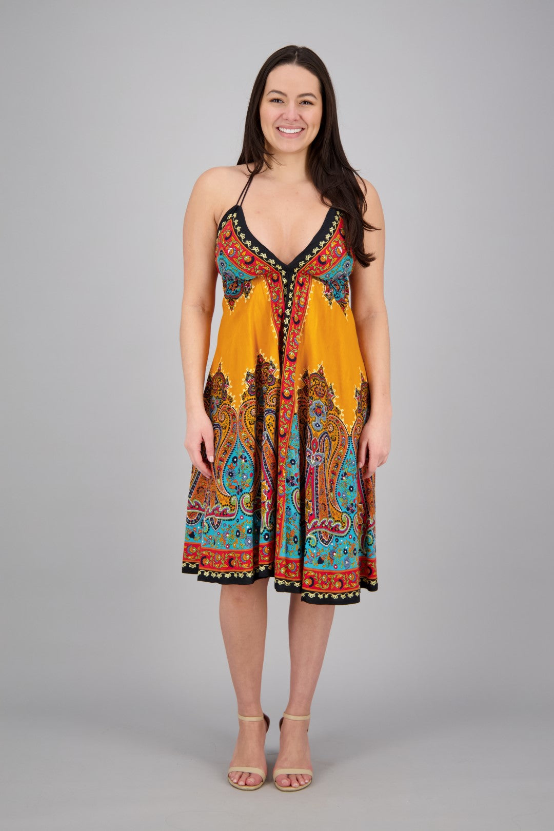 Mid-Length Halter Top Batik Dress 1969