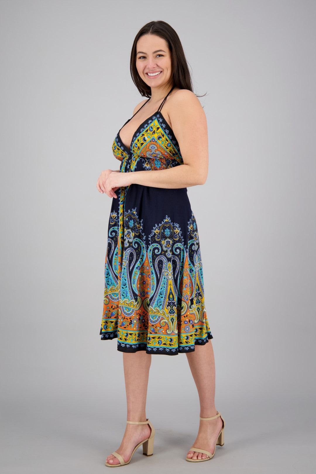 Mid-Length Halter Top Batik Dress 1969