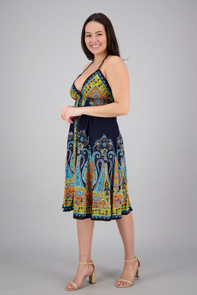 Mid-Length Halter Top Batik Dress 1969