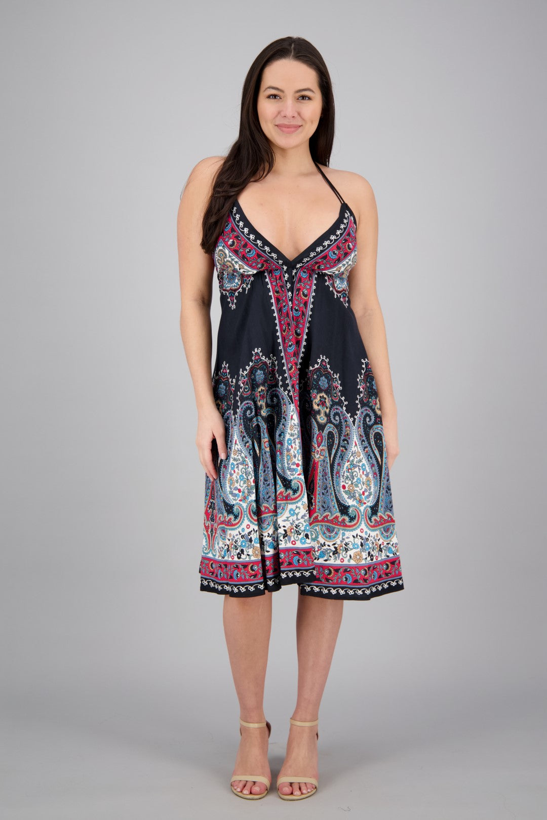 Mid-Length Halter Top Batik Dress 1969