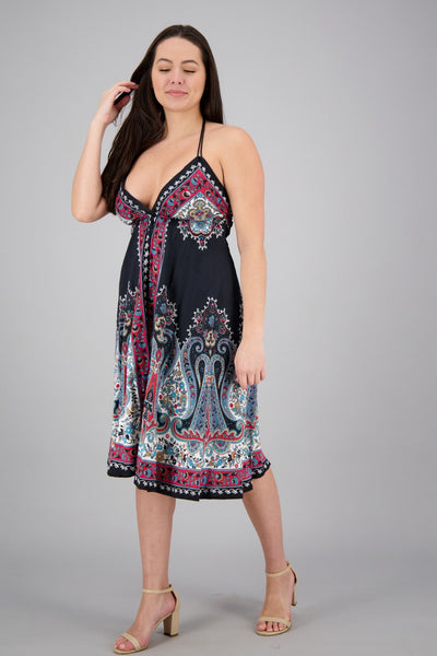 Mid-Length Halter Top Batik Dress 1969