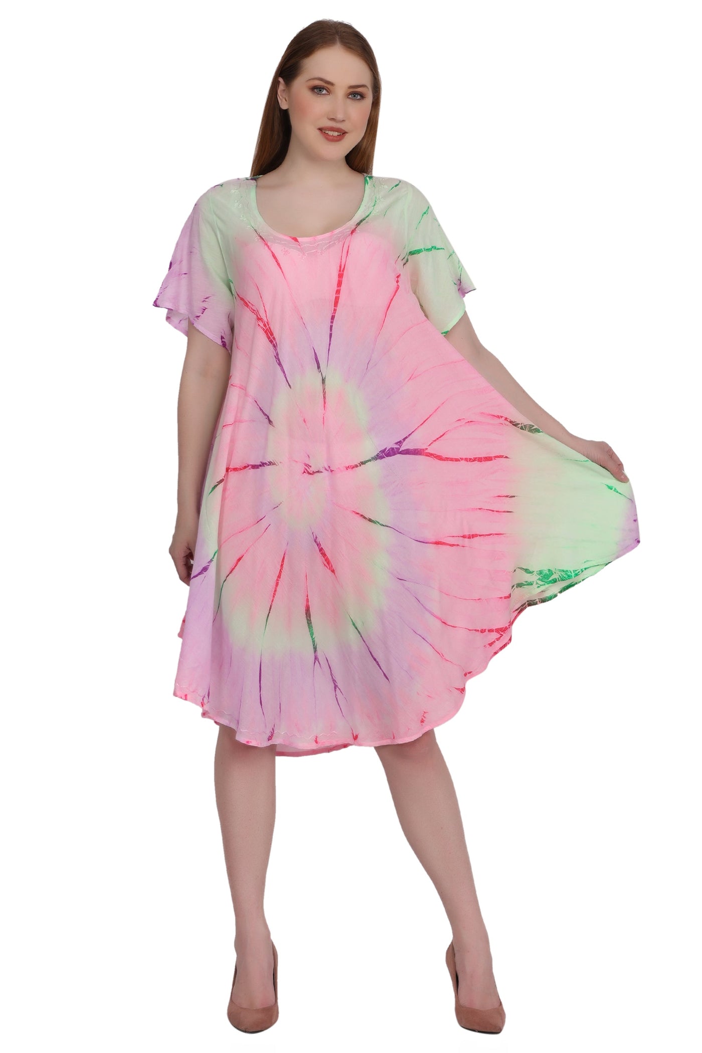 Neon Tie Dye Cap Sleeve Dress 442128