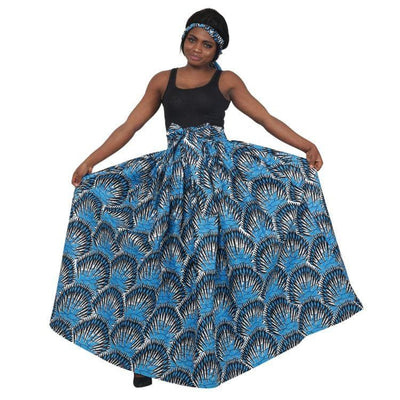 Ocean Blue African Print Long Maxi Skirt Elastic Waist 16317-80 - Advance Apparels Inc