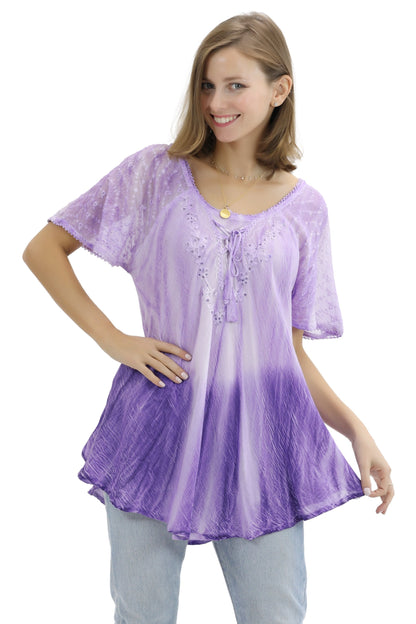 Ombre Tie Dye Cap Sleeve Blouse 11784