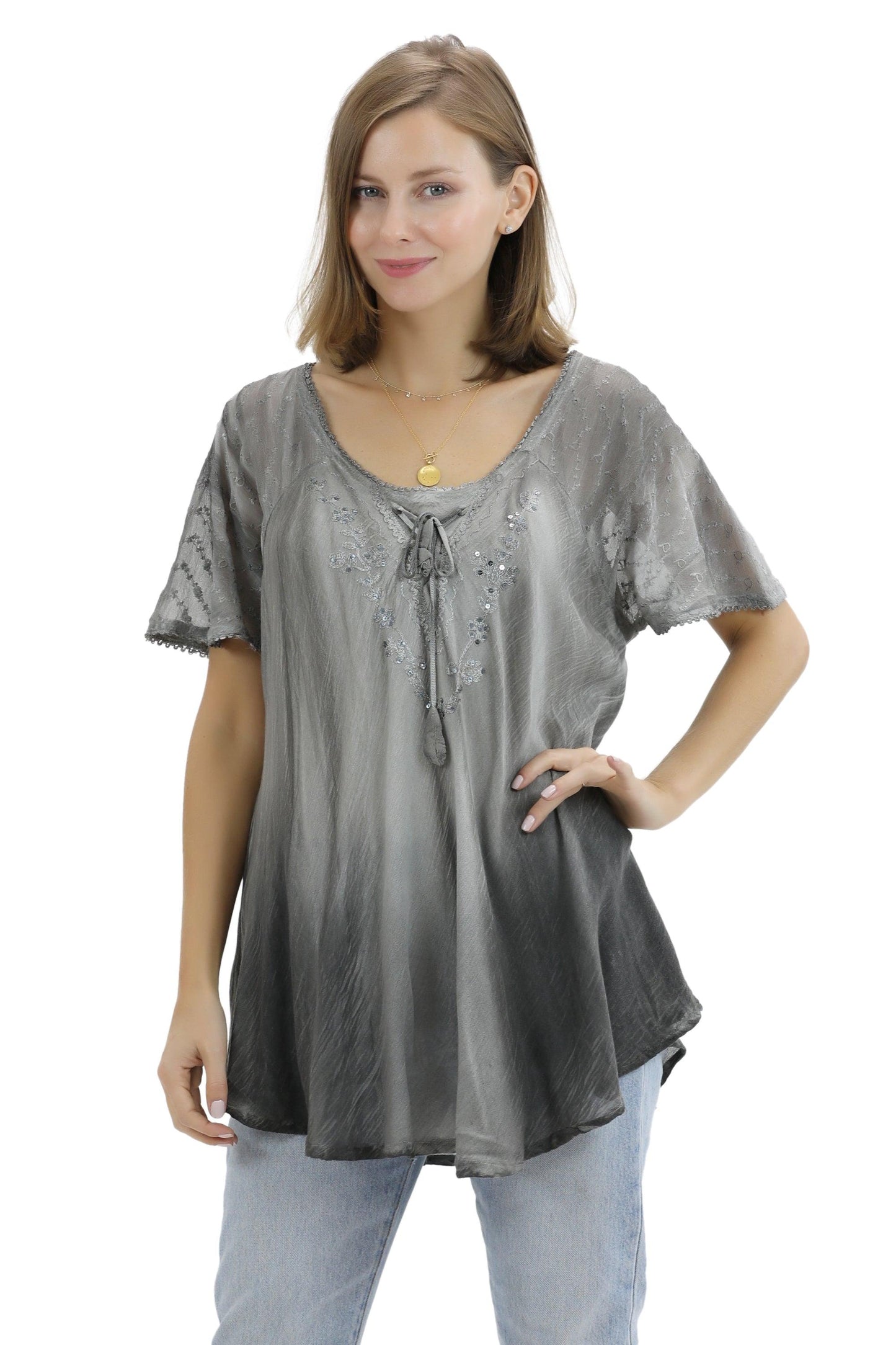 Ombre Tie Dye Cap Sleeve Blouse 11784