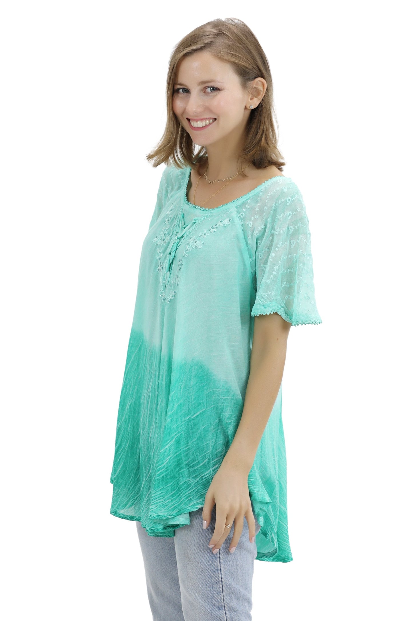 Ombre Tie Dye Cap Sleeve Blouse 11784