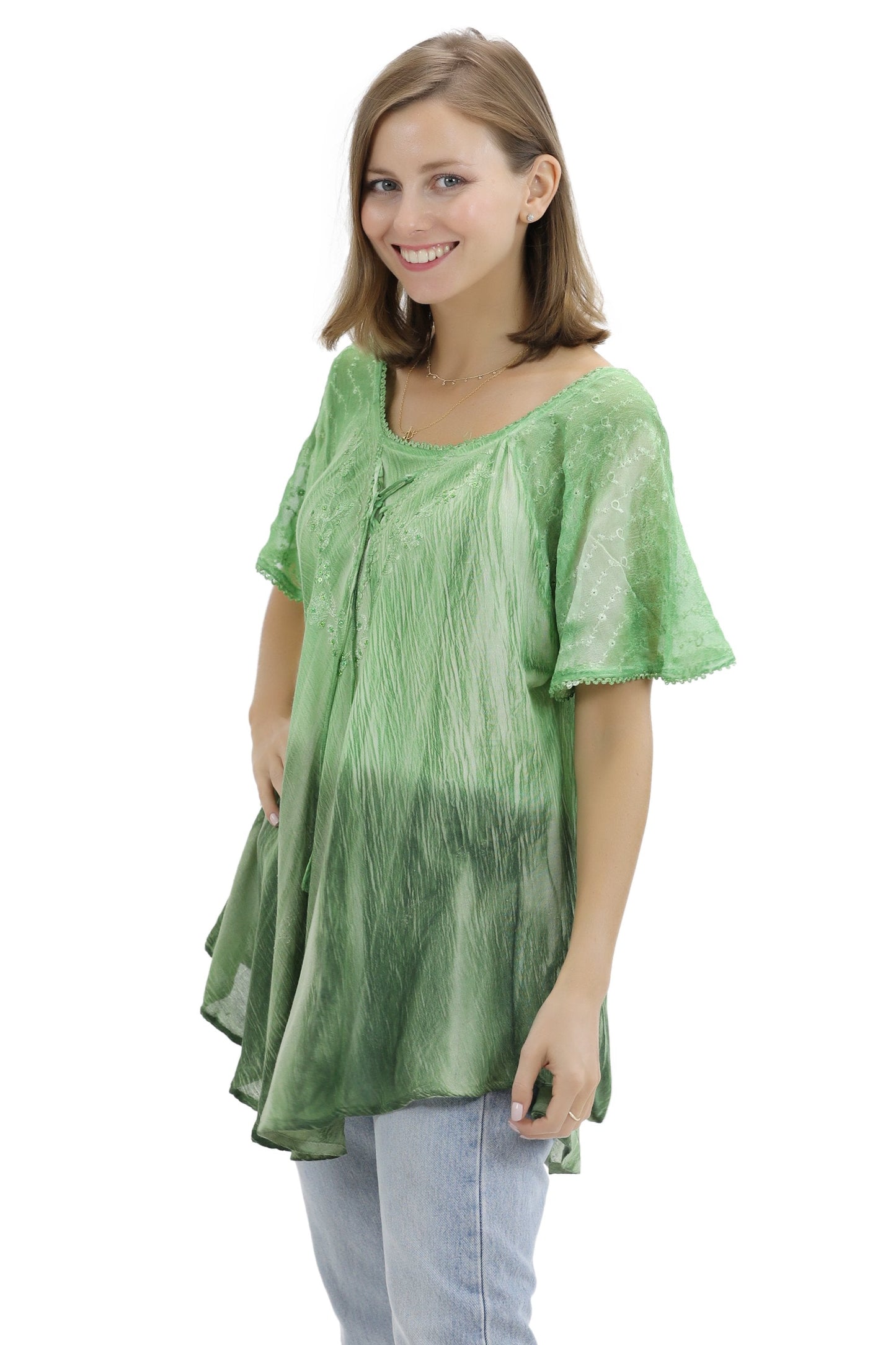 Ombre Tie Dye Cap Sleeve Blouse 11784