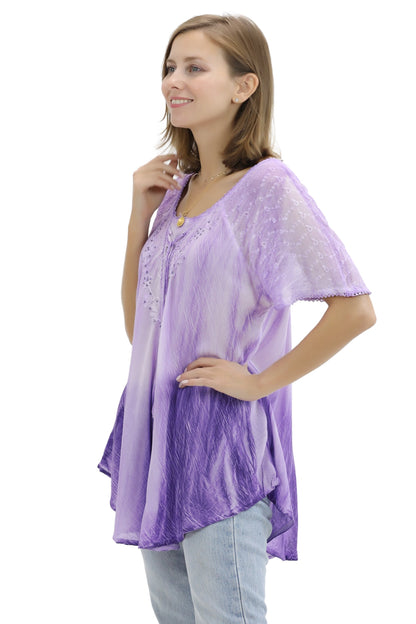 Ombre Tie Dye Cap Sleeve Blouse 11784