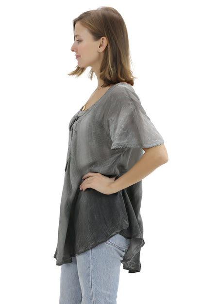 Ombre Tie Dye Cap Sleeve Blouse 11784