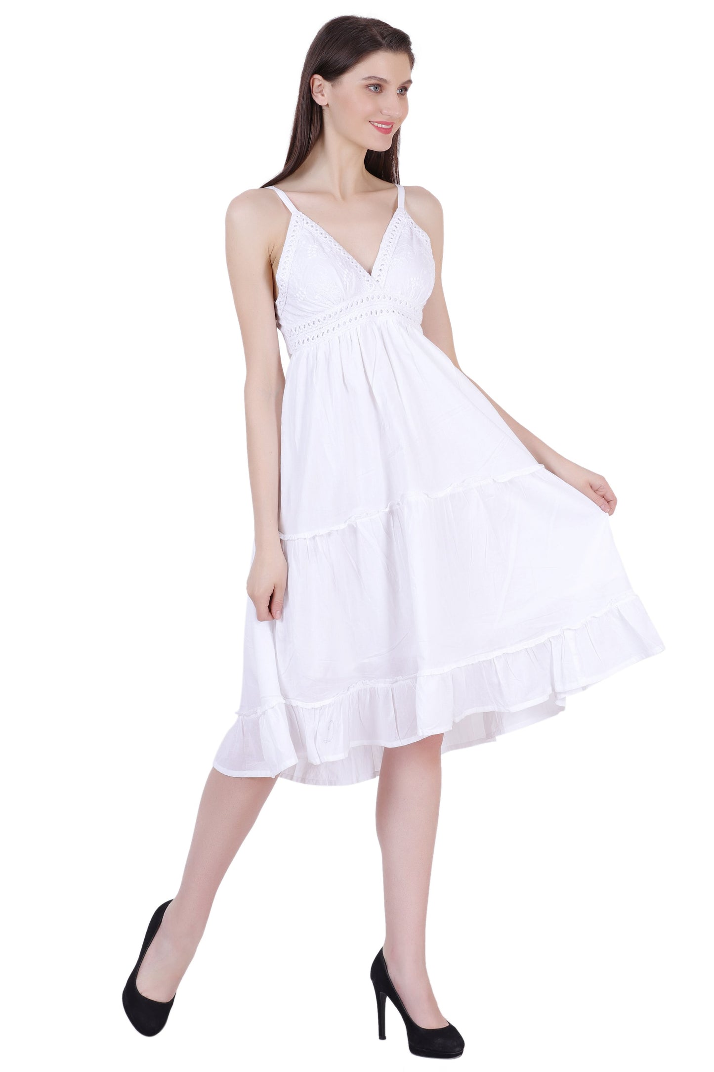 Open Back White Cotton Dress 96005