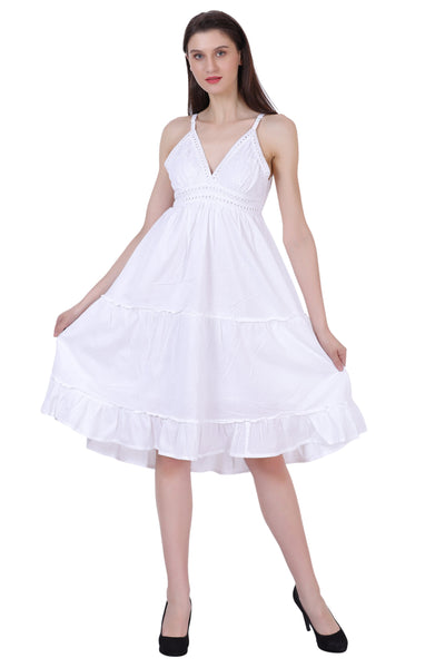 Open Back White Cotton Dress 96005