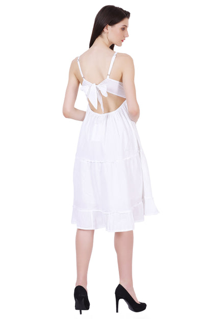 Open Back White Cotton Dress 96005