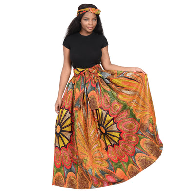 Orange Kaleidoscope Ankara Print Skirt 16317-501