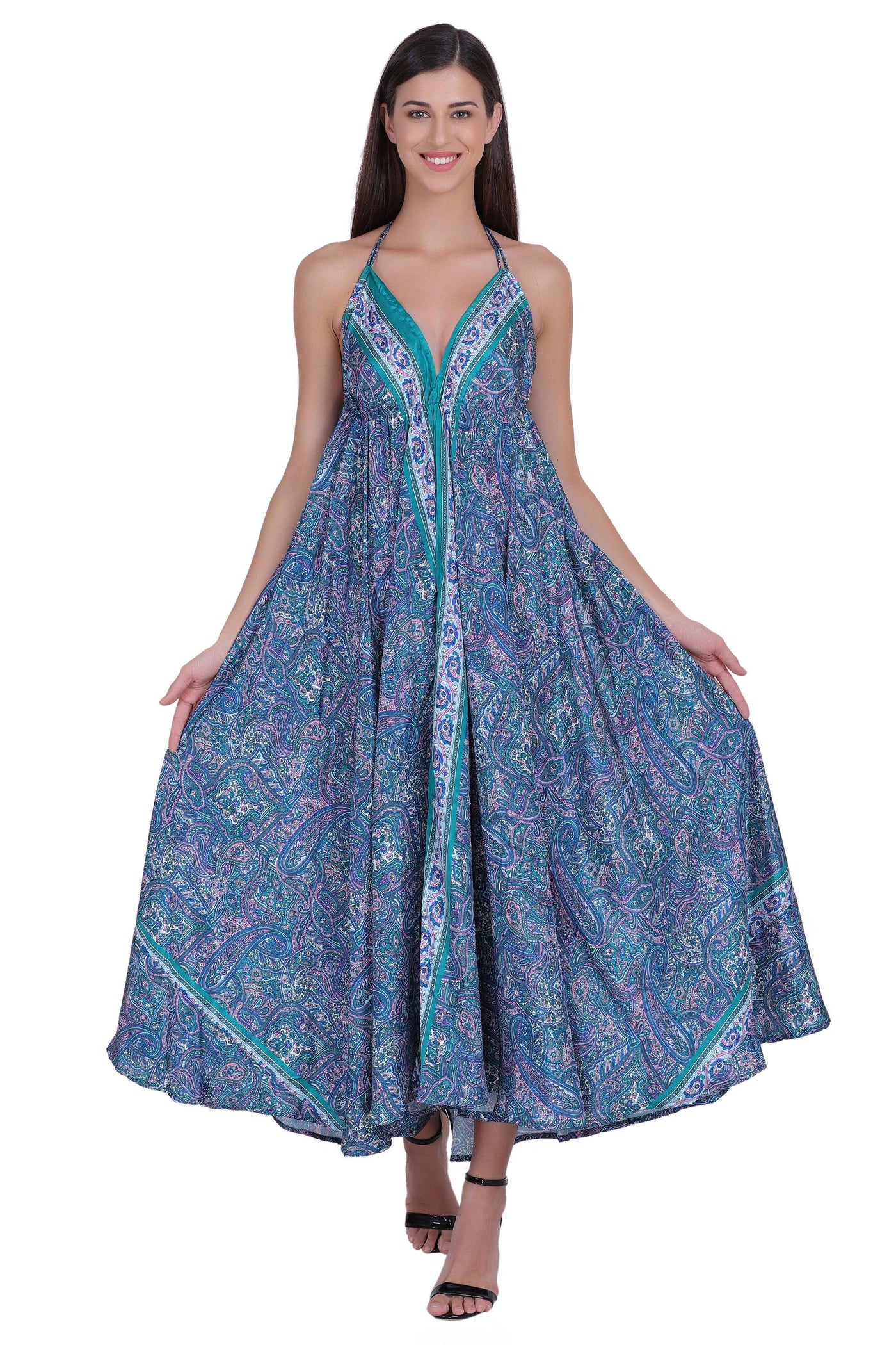 Paisley Printed Silk Dress AB23001