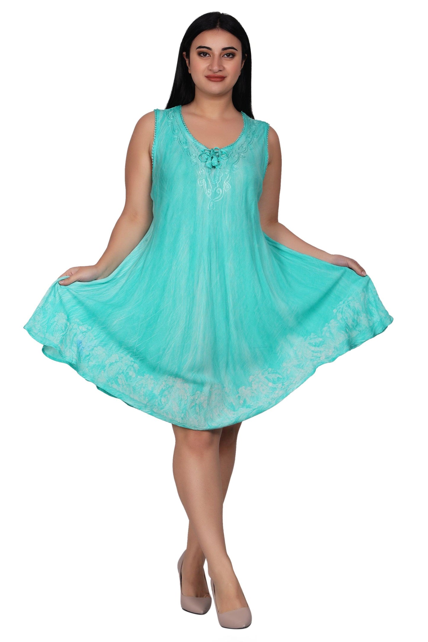 Palm Tree Border Print Tie Dye Dress 362202RD