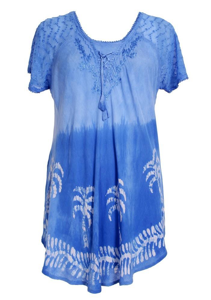 Palm Tree Print Ombre Dye Cap Sleeve Blouse 18713