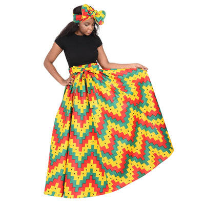 Rasta Print Ankara Long Maxi Skirt Elastic Waist 16317-71 - Advance Apparels Inc