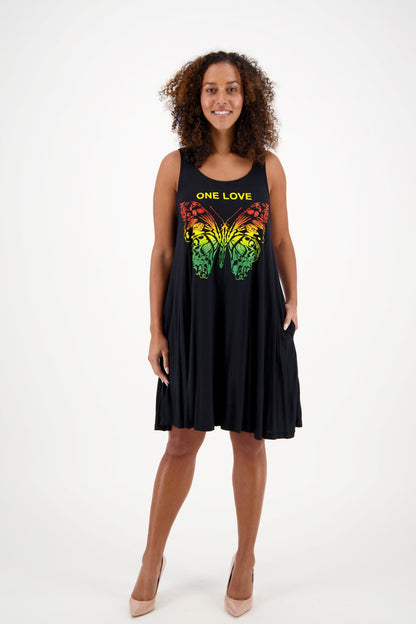 Rasta- 473-One Love Rasta Butterfly Dress w/ Pockets 473