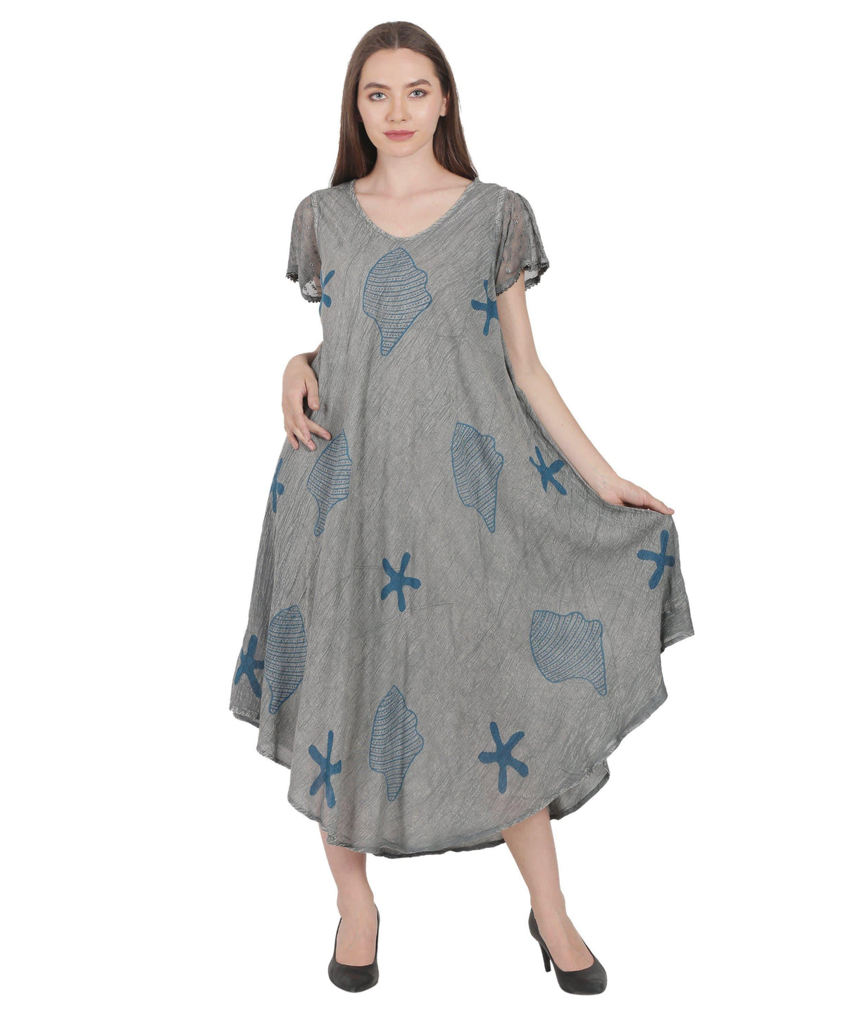 Seashells & Starfish Block Print Trapeze Dress UDS52-2437