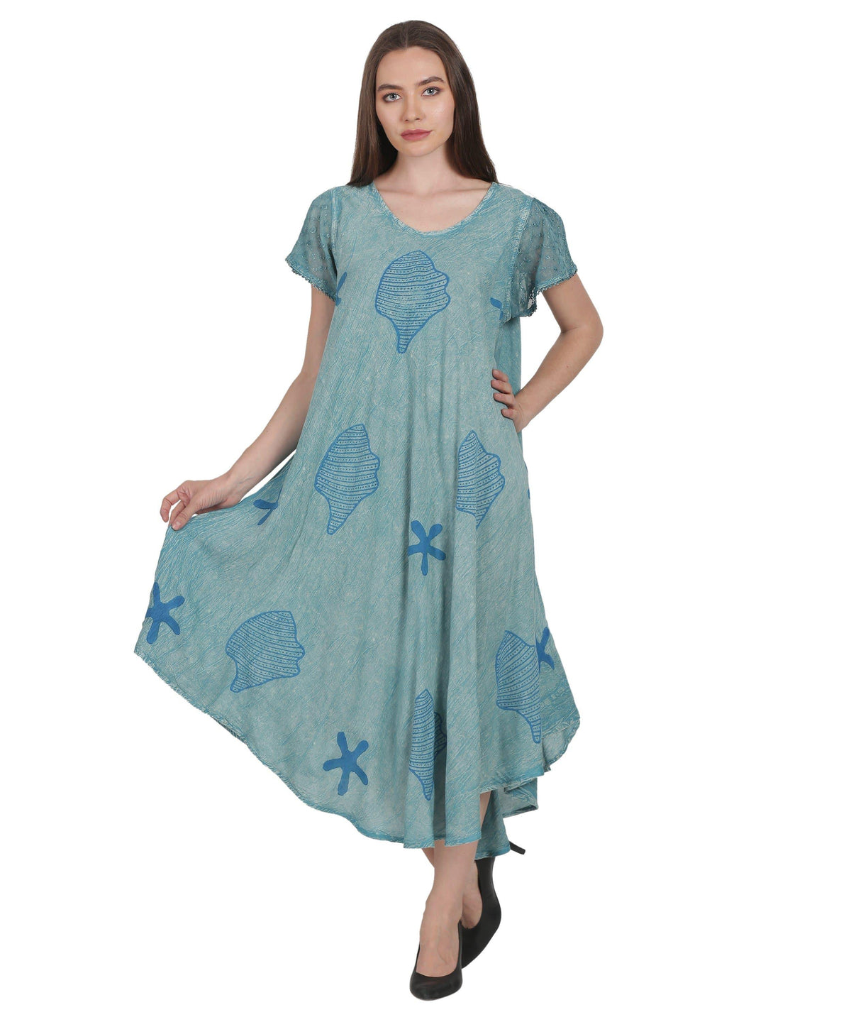Seashells & Starfish Block Print Trapeze Dress UDS52-2437