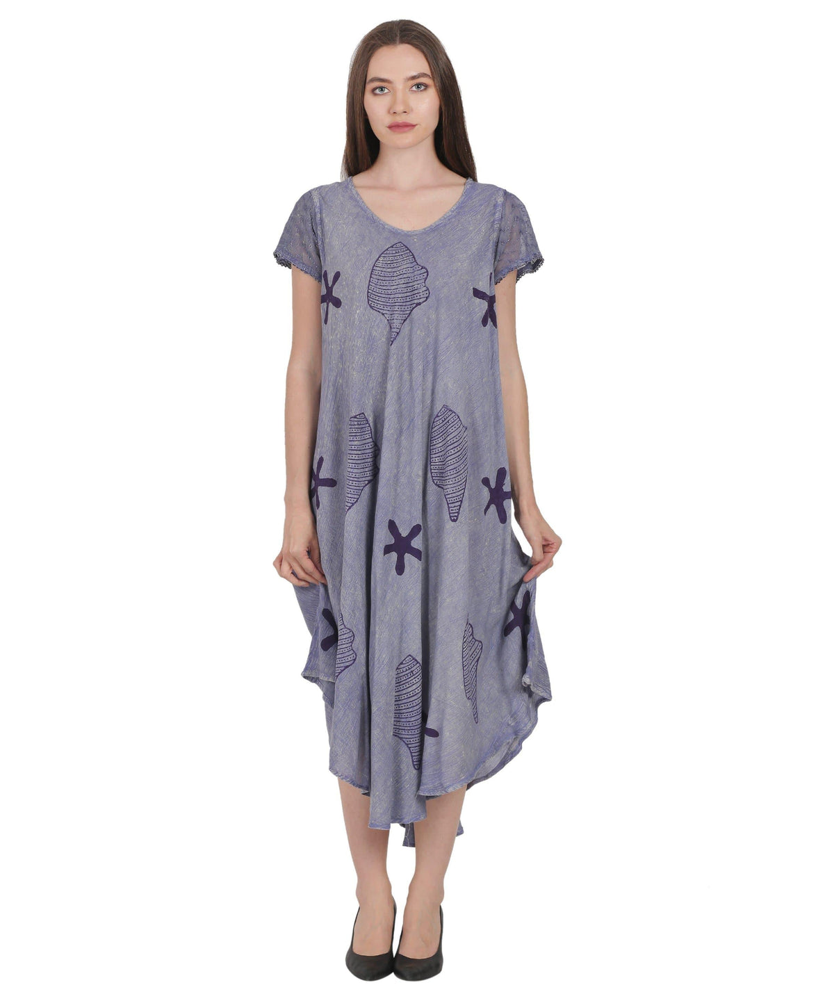 Seashells & Starfish Block Print Trapeze Dress UDS52-2437