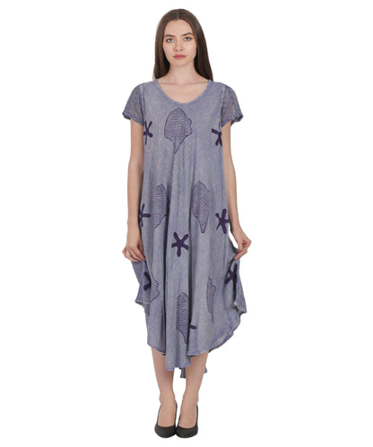 Seashells & Starfish Block Print Trapeze Dress UDS52-2437