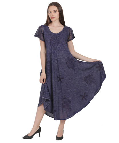 Seashells & Starfish Block Print Trapeze Dress UDS52-2437
