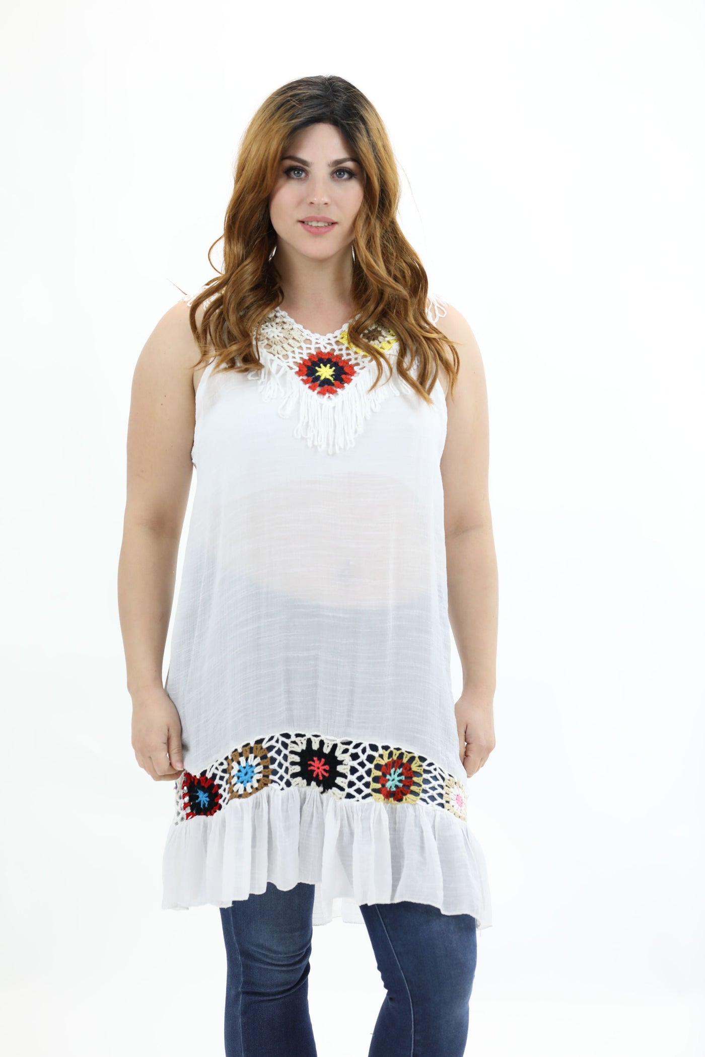 Sleeveless Colorful Crotchet Beach Cover-Up YD929 - Advance Apparels Inc