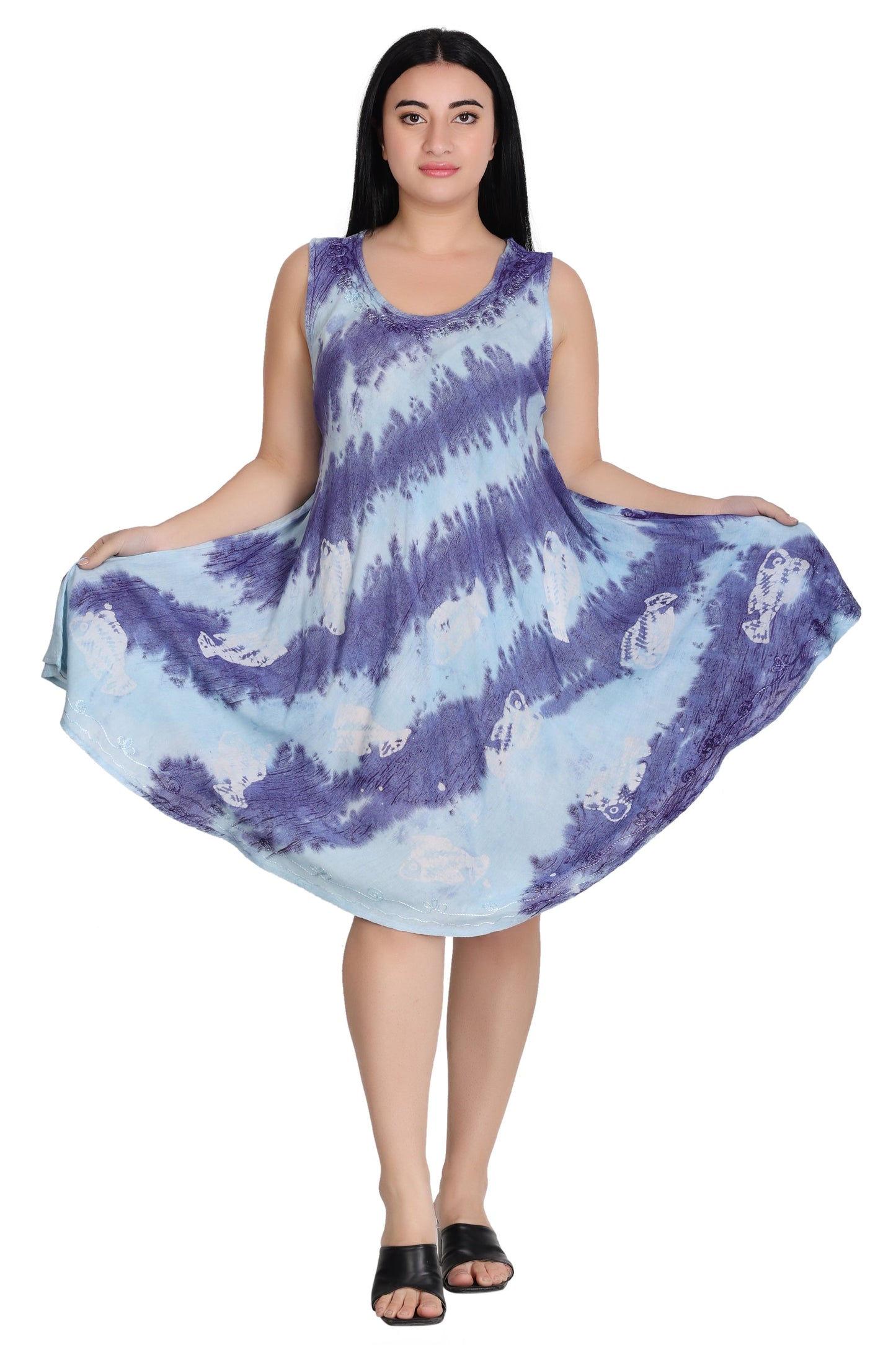Sleeveless Fish Print Tie Dye Dress  362171R