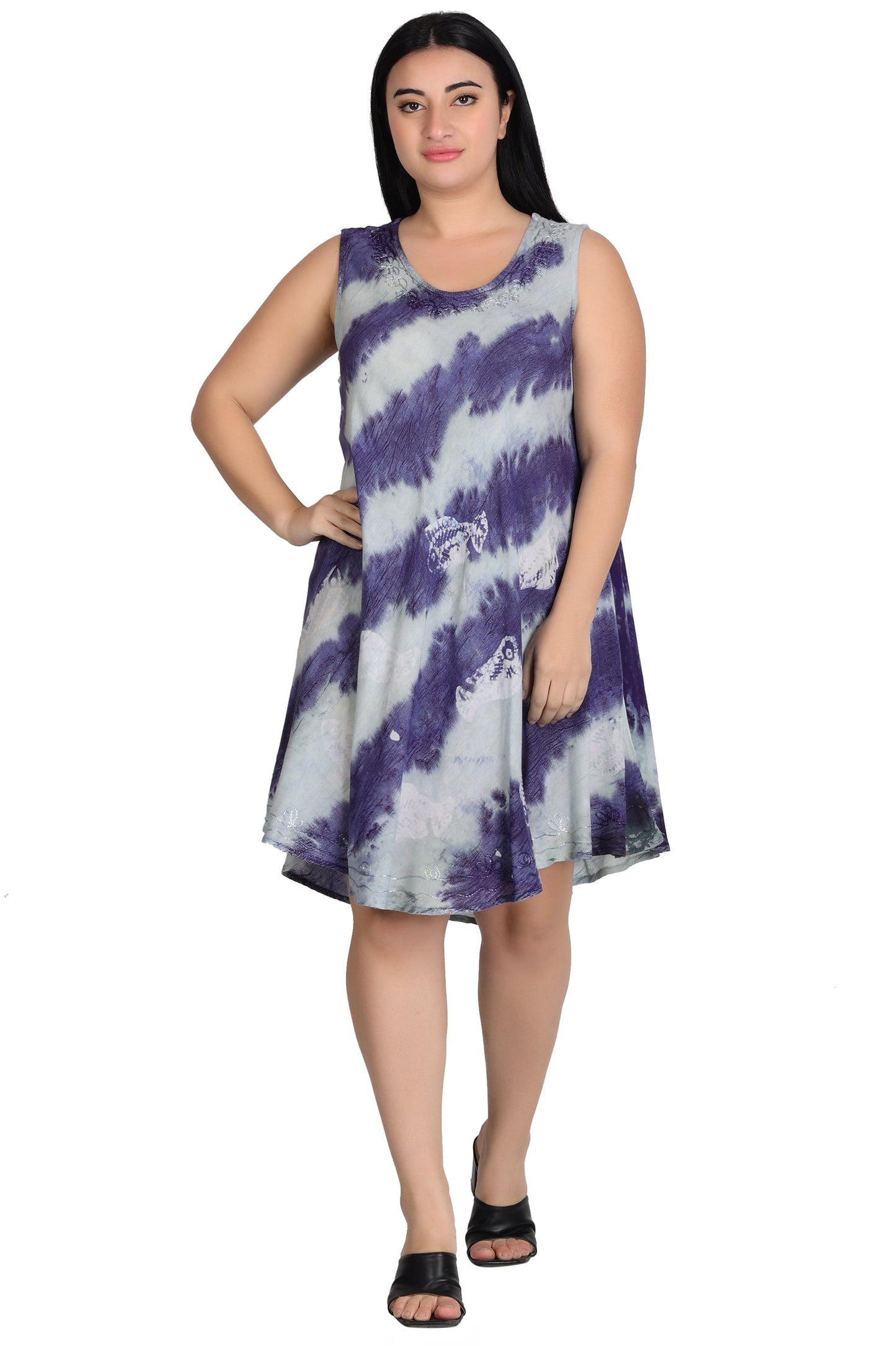Sleeveless Fish Print Tie Dye Dress  362171R
